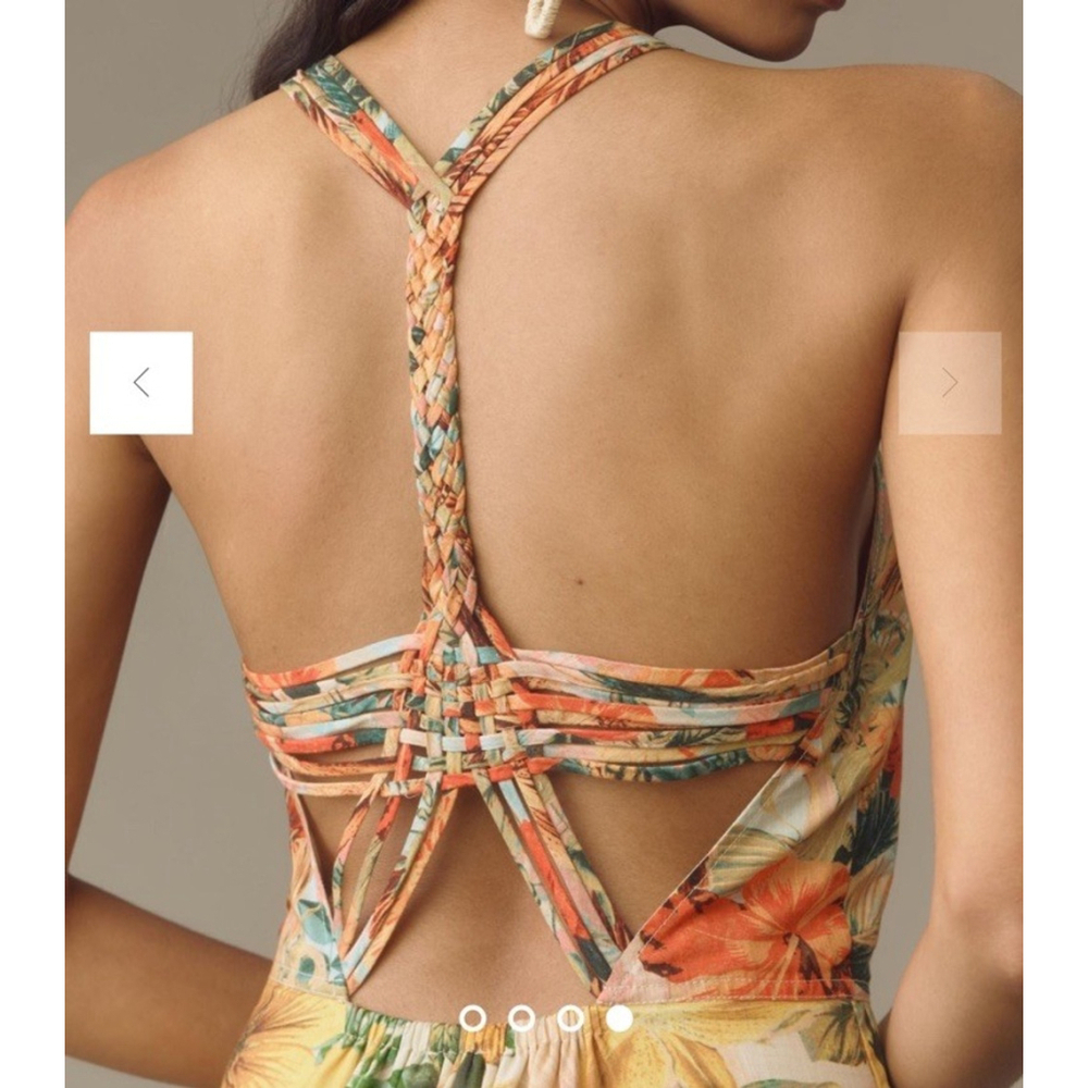 NWT Anthropologie Pilcro Halter Maxi Dress Size:XL Yellow Floral Tier Tropical - Picture 4 of 16